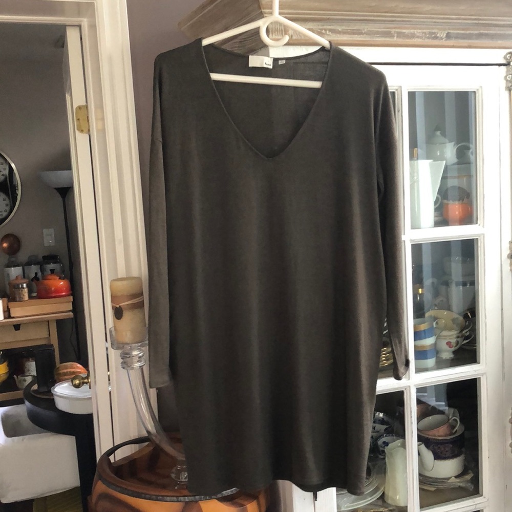 WILFRED FREE Soft Olive V Neck Dress, S